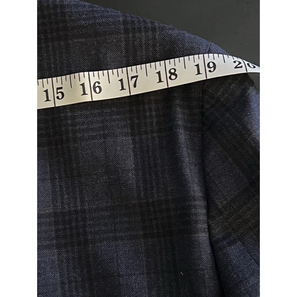 Jos. A. Bank Mens 44R Tailored Fit‎ 100% Wool Plaid Sport Coat Blazer Navy Plaid - Picture 14 of 16